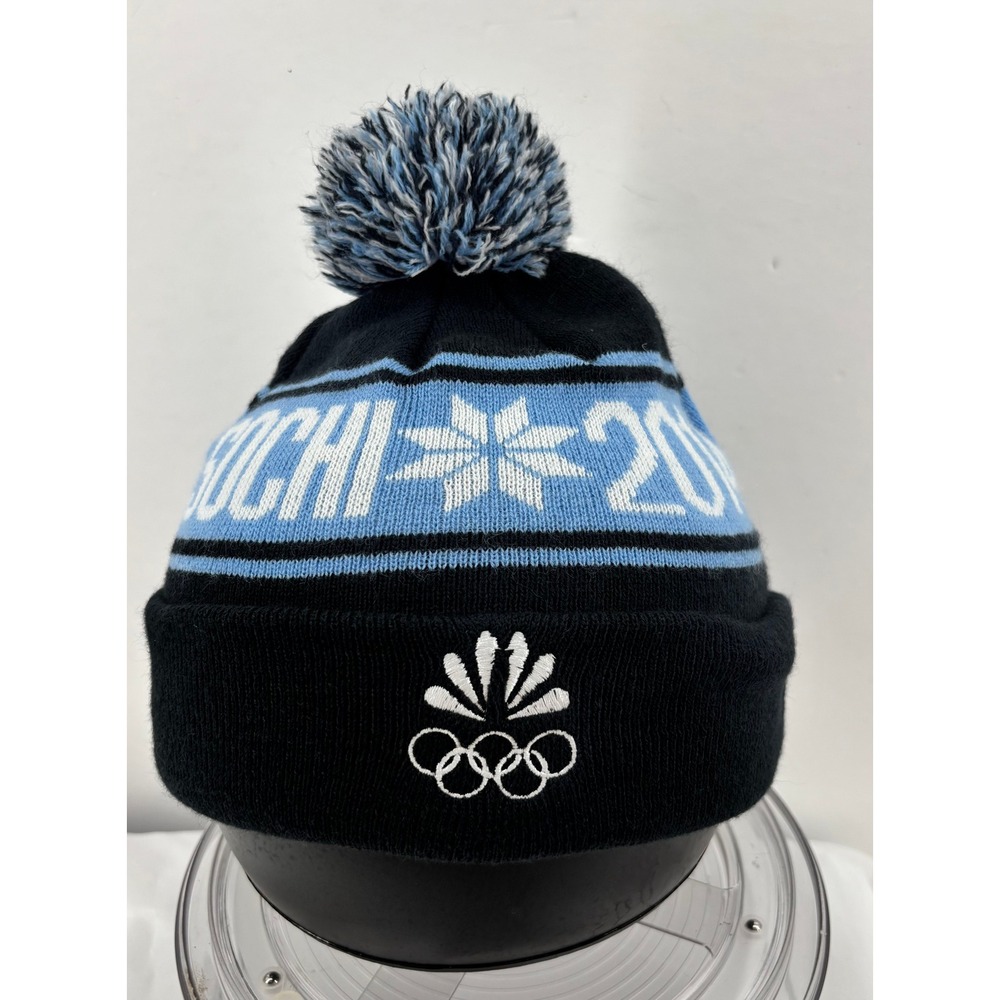 Sochi 2014 NBC Olympics Knit Pom Beanie Hat Black Blue Winter One Size OSFA